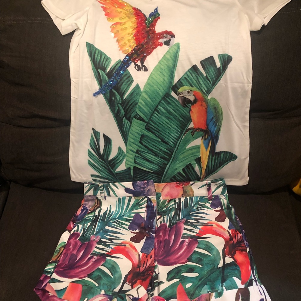 Floral and sequin short set